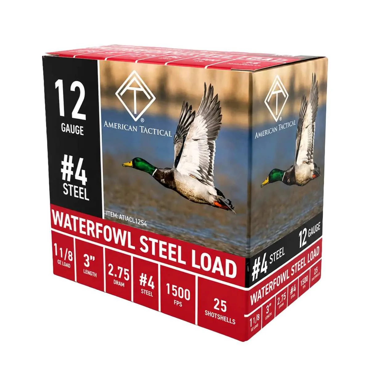 ATI Waterfowl Steel Shotshells 12ga 3" 1-1/8oz 1500fps #4 25/ct