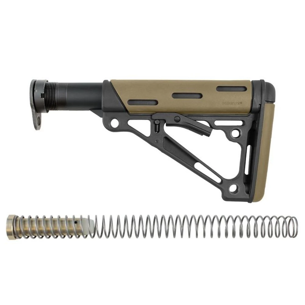 Hogue AR-15/M-16 OM Collapsible Buttstock Assembly with Buffer Tube and Hardware-Desert Tan Rubber