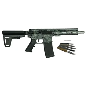 Great Lakes AR-15 Pistol .223 Wylde 30rd Magazine 7" Barrel Lichen Grey with 5 OTF 3-1/2" Blade Knives