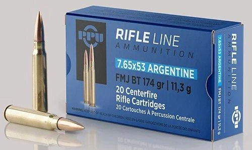 PPU Rifle Ammunition 7.65mm x 53 Argentine 174 gr FMJ 2624 fps 20/ct