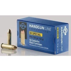 PPU Handgun Ammunition .38 Spl 130 gr FMJ 902 fps 50/ct