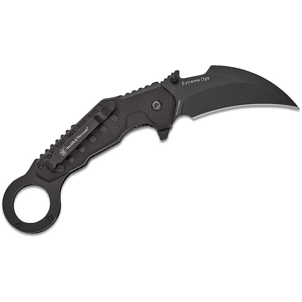 Smith & Wesson Extreme Ops Karambit Assisted Folding Knife 3" Hawkbill Blade Black