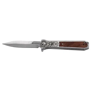 Smith & Wesson KT Unwavered Spring Assist Folding Knife 3-1/5" Dagger Blade Silver with Brown Box